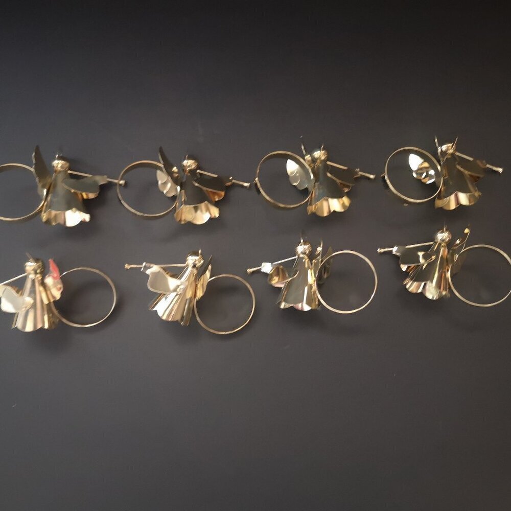 Brass Tone Metal Angel Napkin Rings New in Box Made in Hong Kong 2 sets of 4